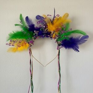 Handmade metal Feather and Jewel Mardi Gras Headband